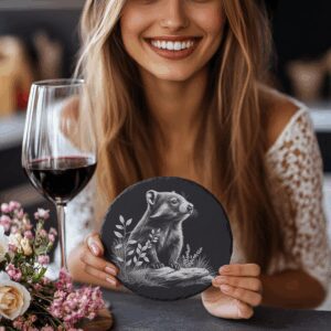 Slate Coaster Engraving Design, Weasel in Grass, Downloadable