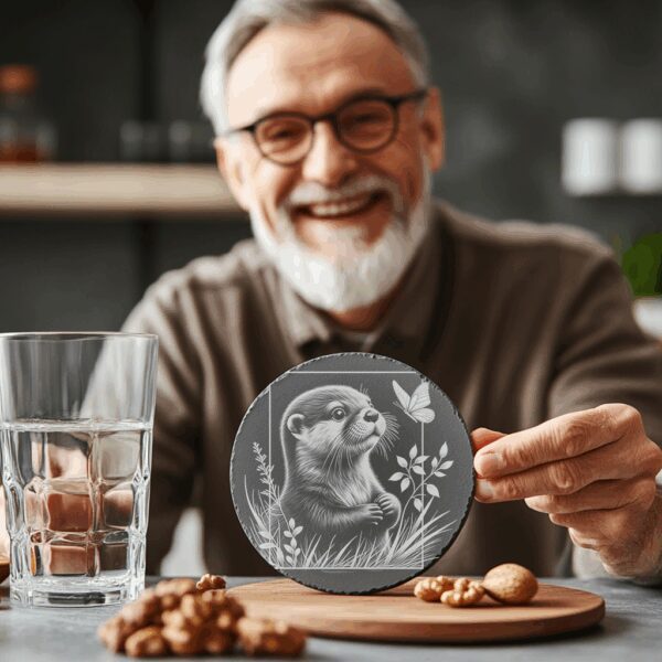 Slate Coaster Engraving File, Otter with Butterfly Design,
