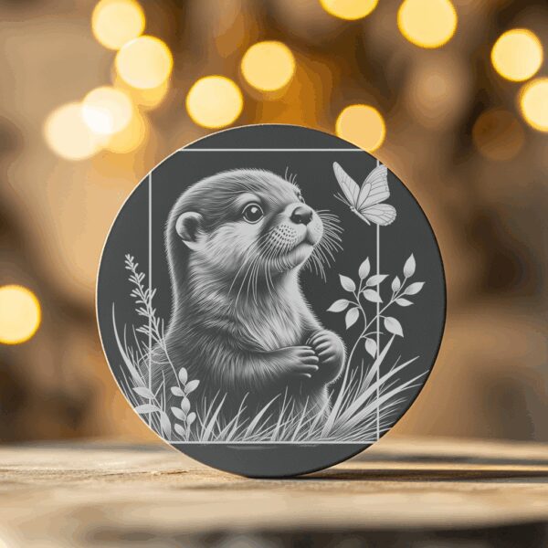 Slate Coaster Engraving File, Otter with Butterfly Design,