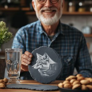 Slate Coaster Engraving File, Sly Coyote PNG, Rustic