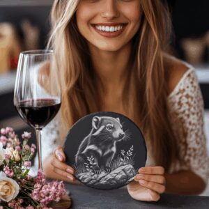 Slate Coaster Engraving File, Weasel on Rock PNG,