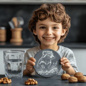 Slate Coaster Engraving File, Weasel on Rock PNG,