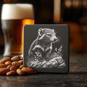 Slate Coaster Engraving File, Weasel on Rock PNG,