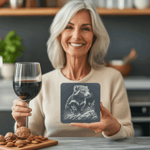 Slate Coaster Engraving File, Weasel on Rock PNG,