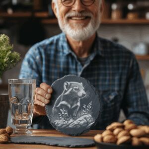 Slate Coaster Engraving File, Weasel on Rock PNG,