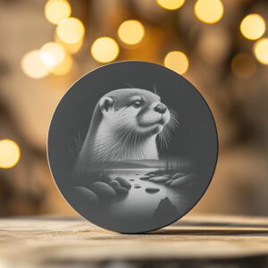 Wild Otter Double Exposure Slate Coaster Engraving PNG