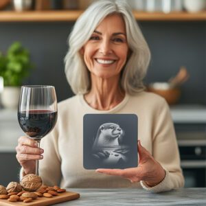 Wild Otter Double Exposure Slate Coaster Engraving PNG