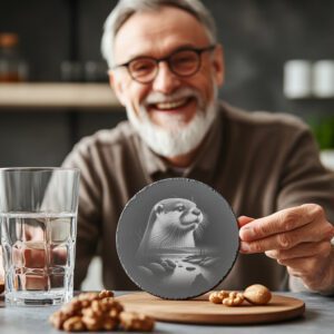 Wild Otter Double Exposure Slate Coaster Engraving PNG