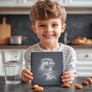 Wild Otter Double Exposure Slate Coaster Engraving PNG