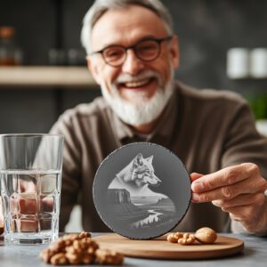 Wildlife Slate Coaster Engraving File, Coyote PNG Rustic