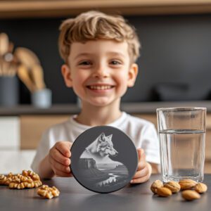 Wildlife Slate Coaster Engraving File, Coyote PNG Rustic