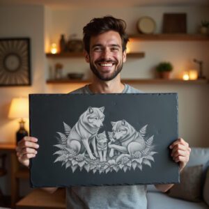 Wolf Family Slate Cheese Board Engraving File, Nature