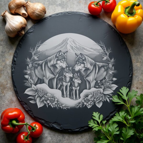 Wolves and Mountain Slate Cheese Board Engraving File,