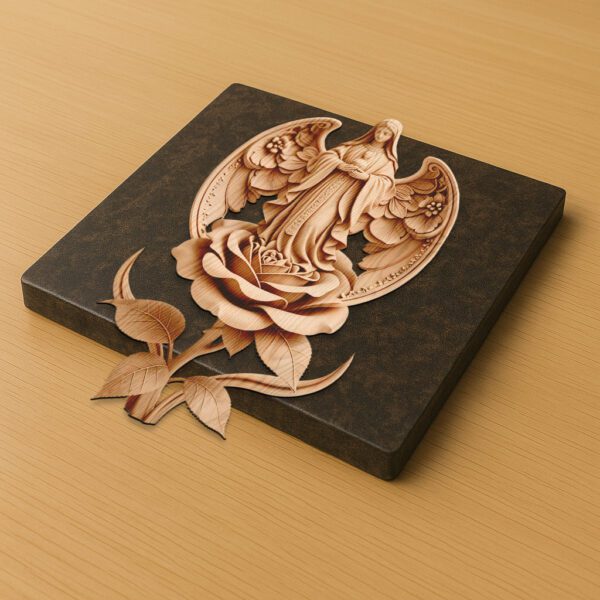 3D Angel on Rose Laser Engraving Template, Elegant