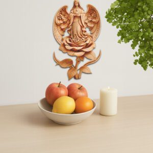 3D Angel on Rose Laser Engraving Template, Elegant