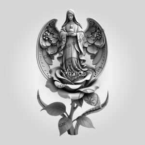 3D Angel on Rose Laser Engraving Template, Elegant