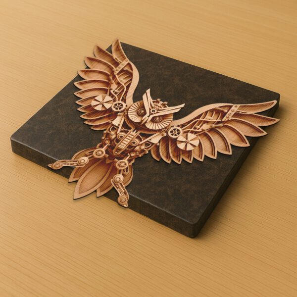 3D Illusion Laser Engraved Steampunk Owl Wall Art,