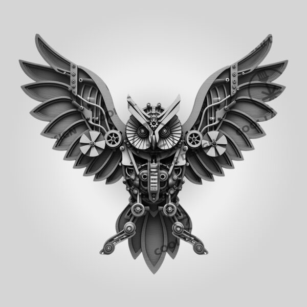 3D Illusion Laser Engraved Steampunk Owl Wall Art,