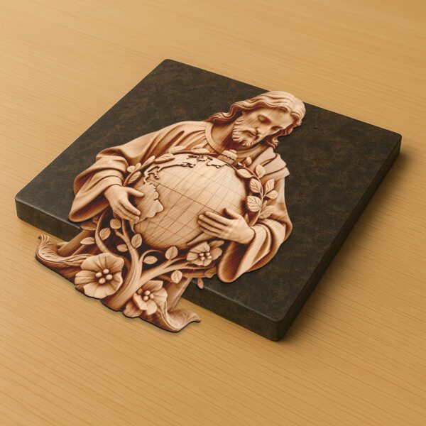 3D Illusion Laser Engraving File, Jesus Holding World,