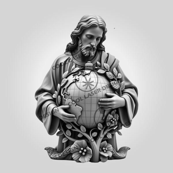 3D Illusion Laser Engraving File, Jesus Holding World,