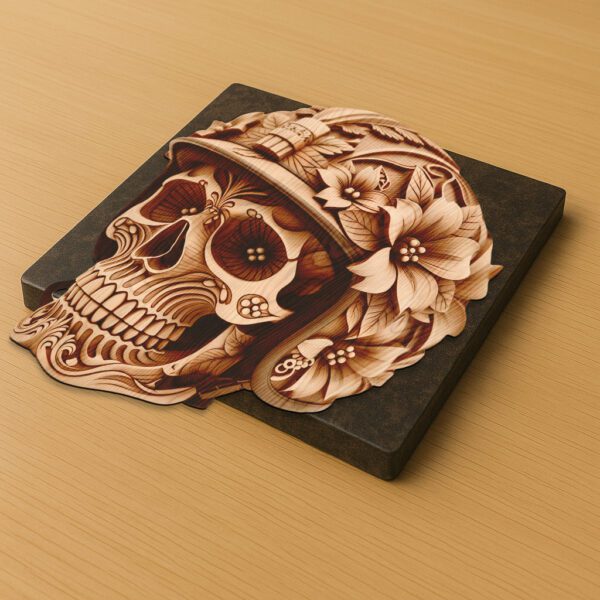 3D Illusion Laser Engraving File, Ornate Skull Helmet