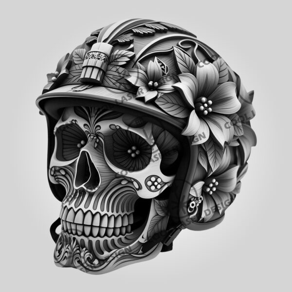 3D Illusion Laser Engraving File, Ornate Skull Helmet