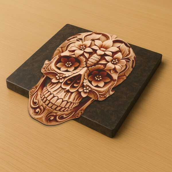 3D Illusion Laser Engraving File, Ornate Wooden Skull,