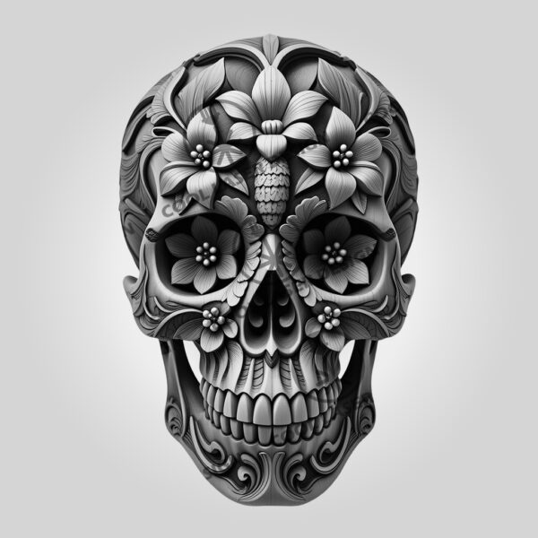 3D Illusion Laser Engraving File, Ornate Wooden Skull,
