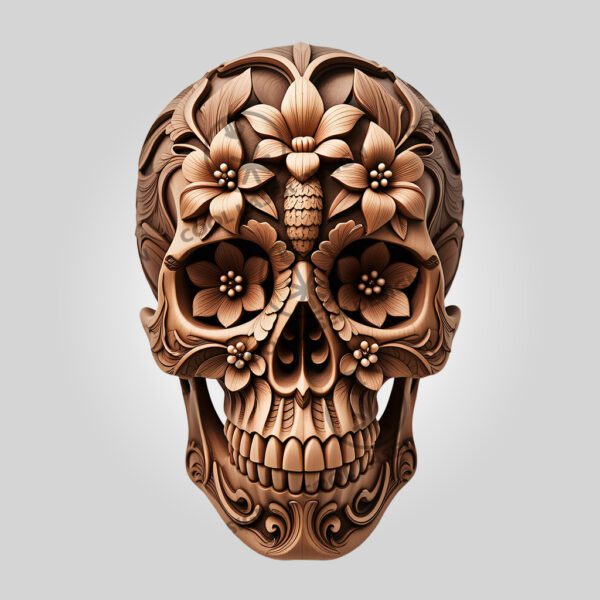 3D Illusion Laser Engraving File, Ornate Wooden Skull,