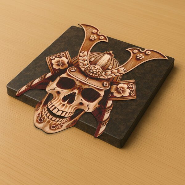 3D Illusion Laser Engraving File, Samurai Skull Art,