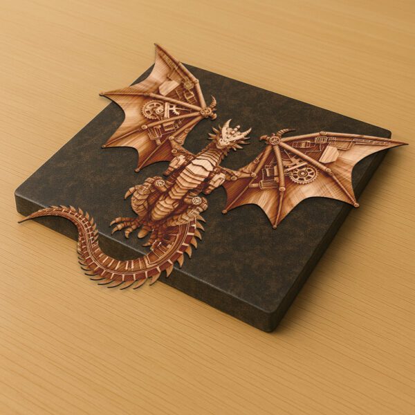 3D Illusion Laser Engraving File, Steampunk Dragon Design,