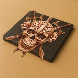 3D Illusion Laser Engraving File, Warrior Skull Art,