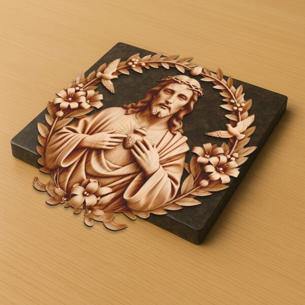 3D Illusion Laser Engraving Jesus Heart Religious Decor