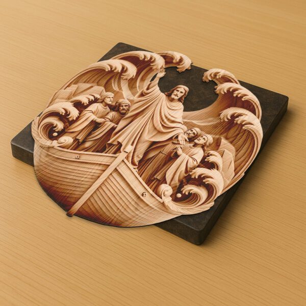3D Illusion Laser Engraving Jesus in Boat with