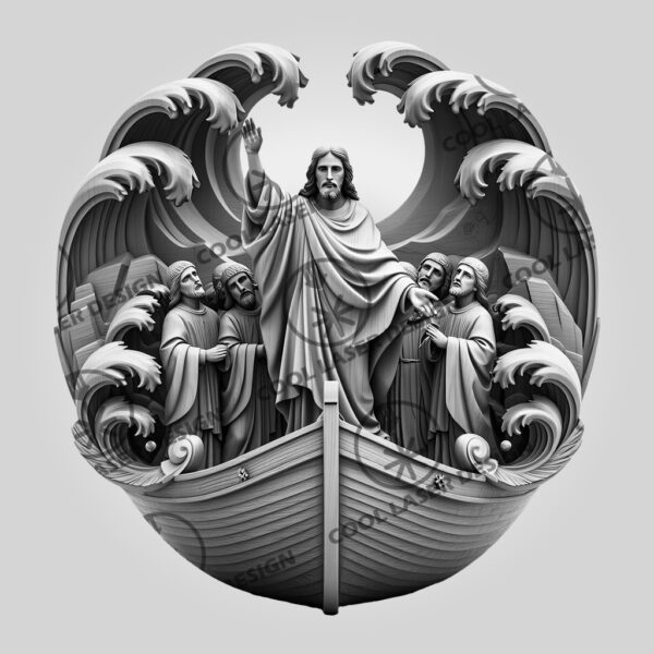 3D Illusion Laser Engraving Jesus in Boat with