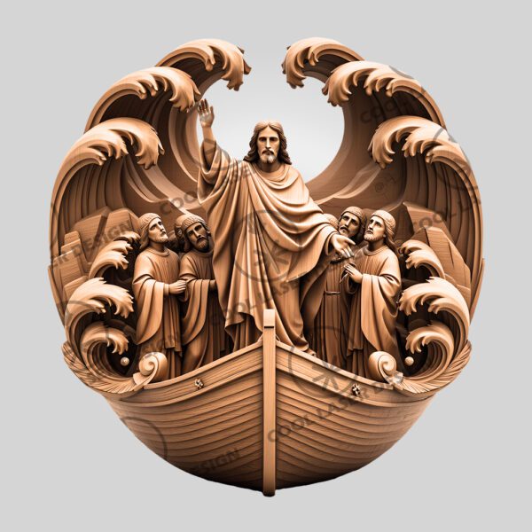 3D Illusion Laser Engraving Jesus in Boat with