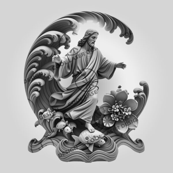 3D Illusion Laser Engraving Jesus Riding Waves Inspirational