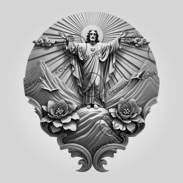 3D Laser Engraved Jesus on Mountain, Spiritual Art