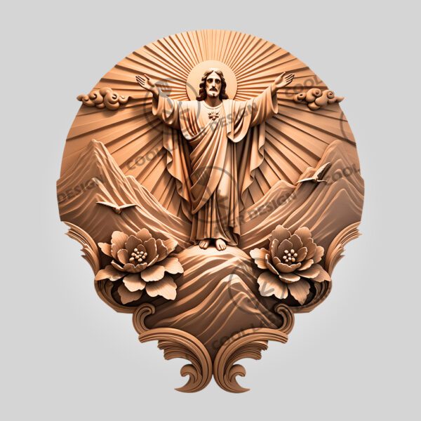 3D Laser Engraved Jesus on Mountain, Spiritual Art
