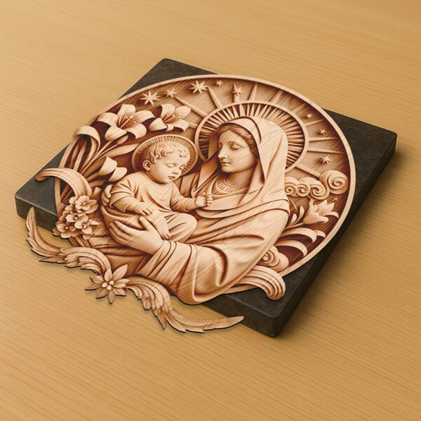 3D Laser Engraved Virgin Mary and Baby, Religious