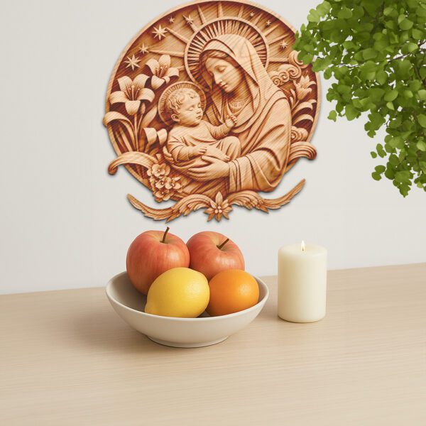 3D Laser Engraved Virgin Mary and Baby, Religious