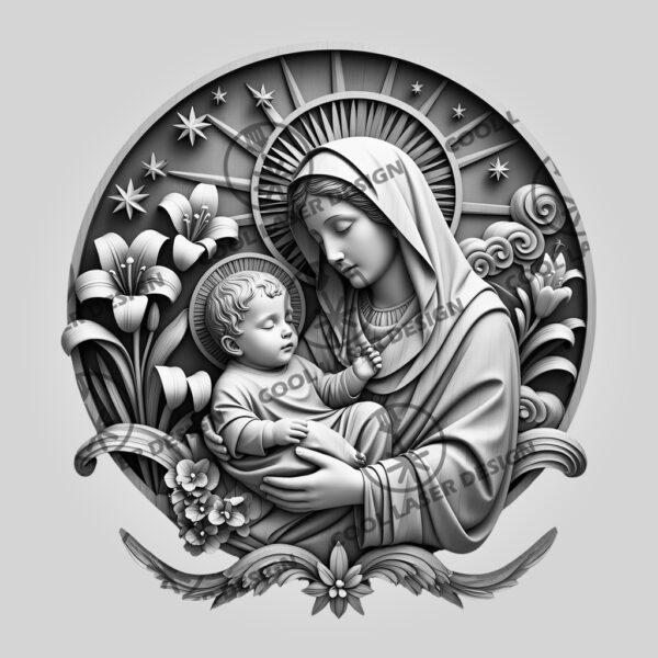 3D Laser Engraved Virgin Mary and Baby, Religious