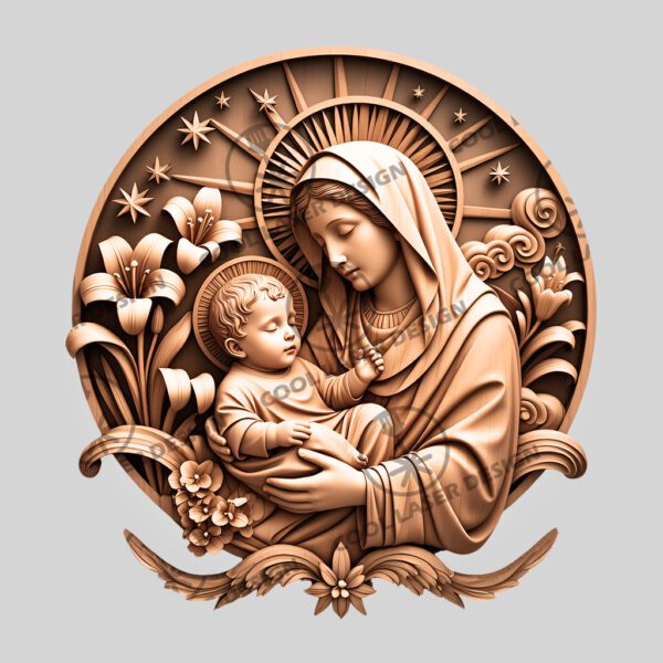 3D Laser Engraved Virgin Mary and Baby, Religious