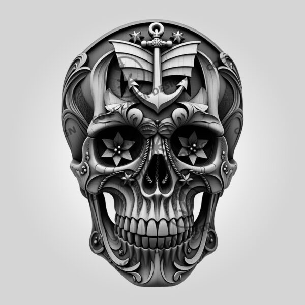 3D Laser Engraving File, Intricate Pirate Skull Design
