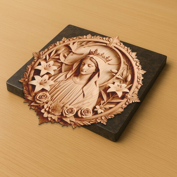 3D Laser Engraving File, Virgin Mary Art, Floral