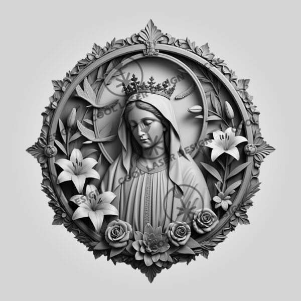 3D Laser Engraving File, Virgin Mary Art, Floral