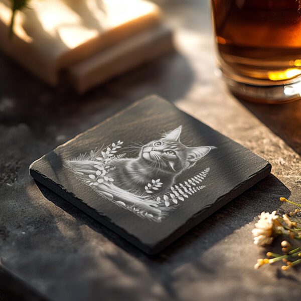 Cat Grass Slate Coaster Engraving File, PNG for