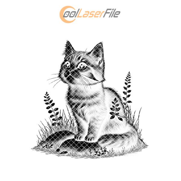 Cat Grass Slate Coaster Laser Engraving File, PNG