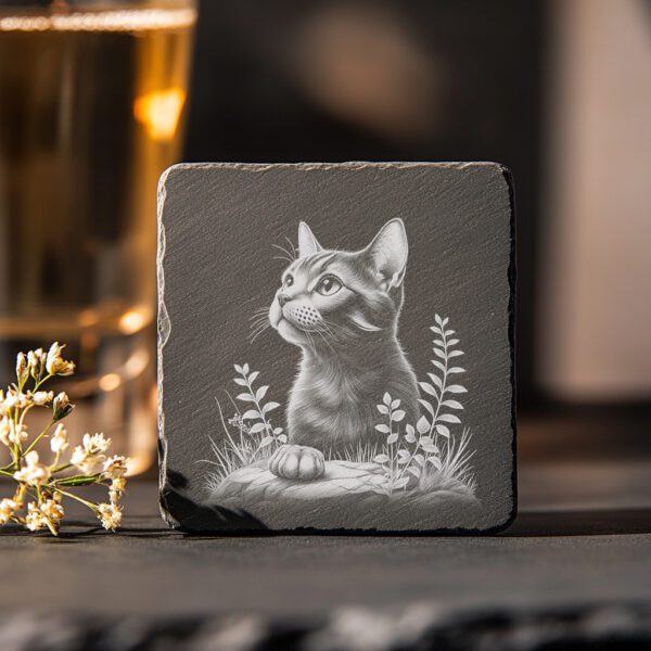 Cat in Grass Slate Coaster Engraving File, Digital