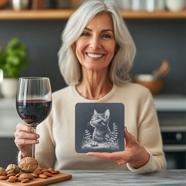 Cat in Grass Slate Coaster Engraving File, Digital